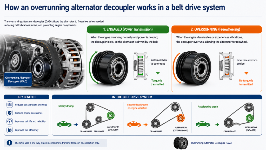 How Does an Overrunning Alternator Decoupler Help Control Engine Torsional Vibration?